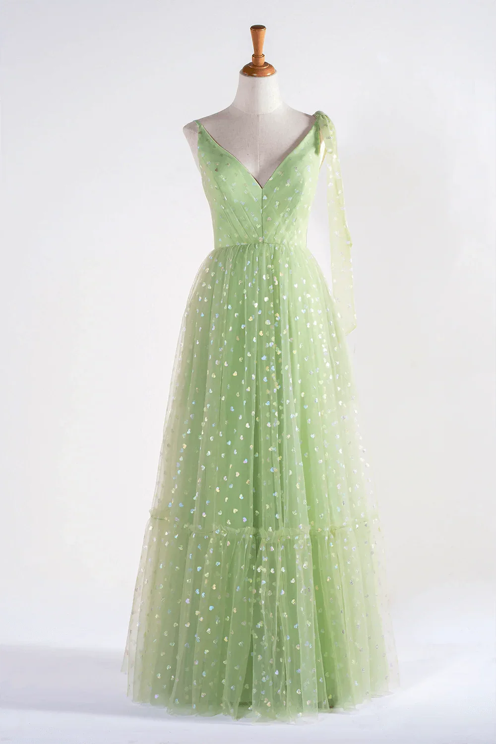V-neck Dotted Floor Length Tulle Prom Dress by Anne of Brittany