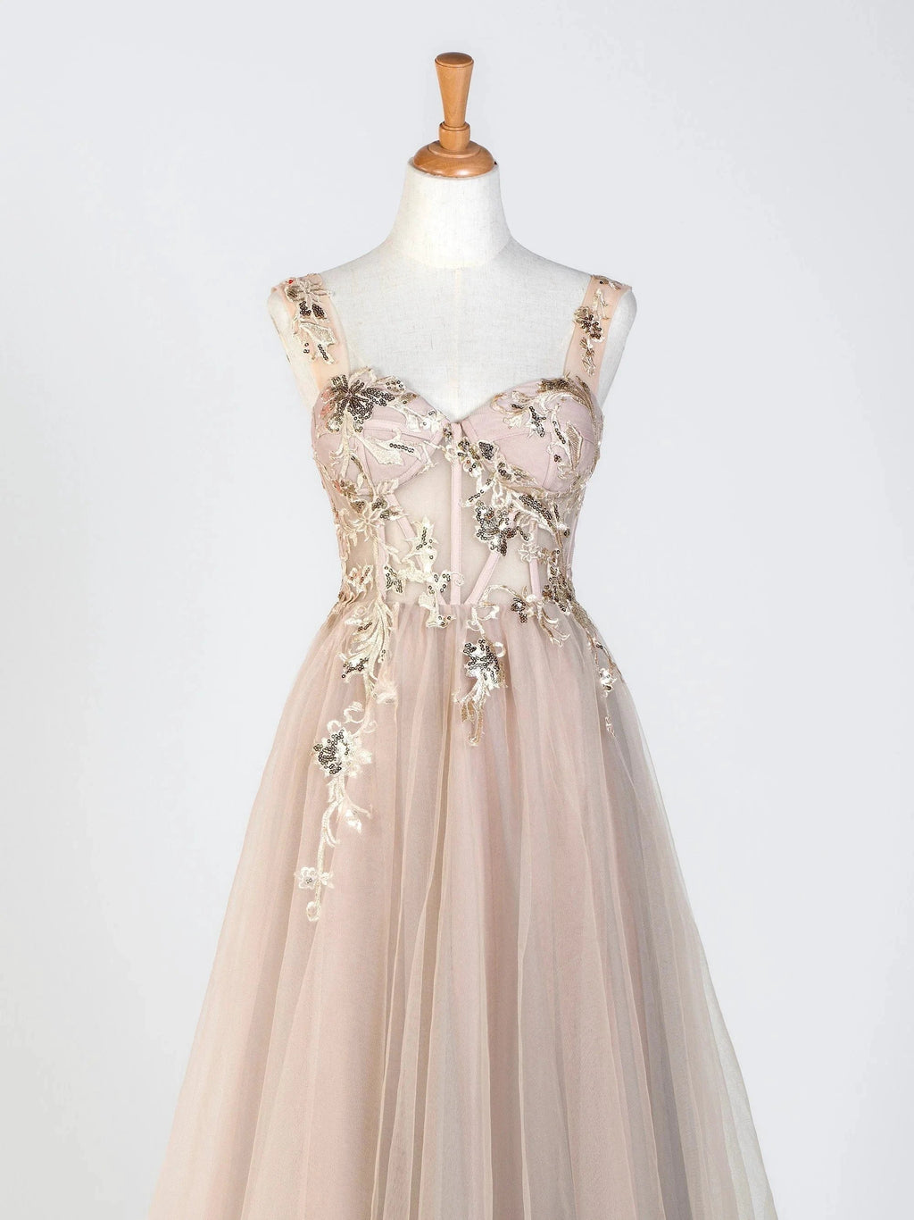 Corset Lace Floor Length Tulle Applique Prom Dress by Anne of Brittany