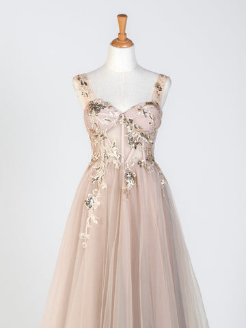 Vestido de fiesta con apliques de tul y encaje hasta el suelo con corsé