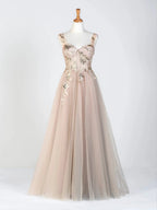 Corset Lace Floor Length Tulle Applique Prom Dress by Anne of Brittany
