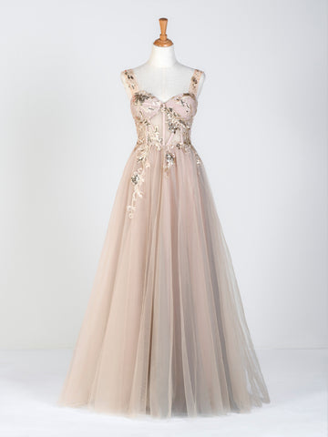 Vestido de fiesta con apliques de tul y encaje hasta el suelo con corsé
