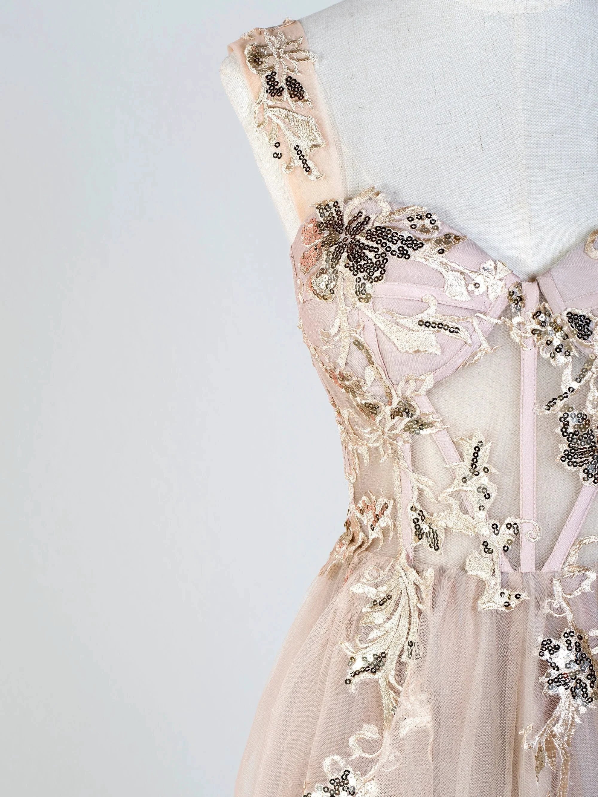Corset Lace Floor Length Tulle Applique Prom Dress by Anne of Brittany