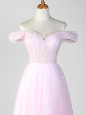 Schulterfreies Ballkleid aus Tüll in Teelänge mit Herzausschnitt