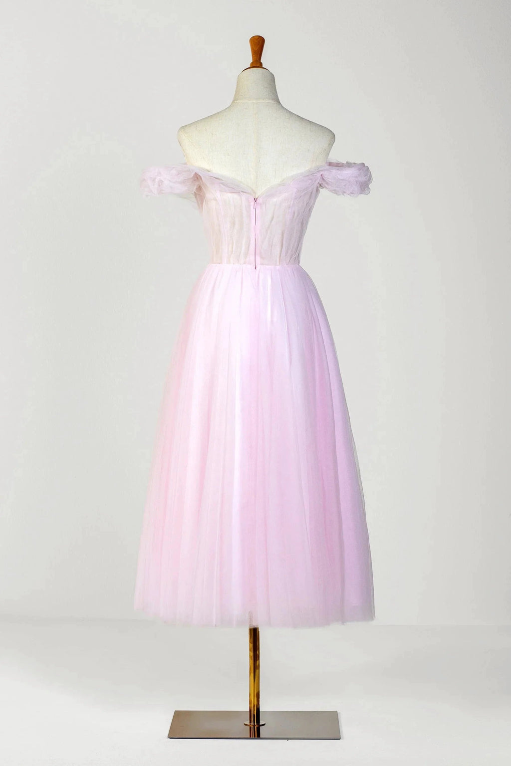 Sweetheart Neck Off the Shoulder Tea Length Tulle Prom Dress by Anne of Brittany