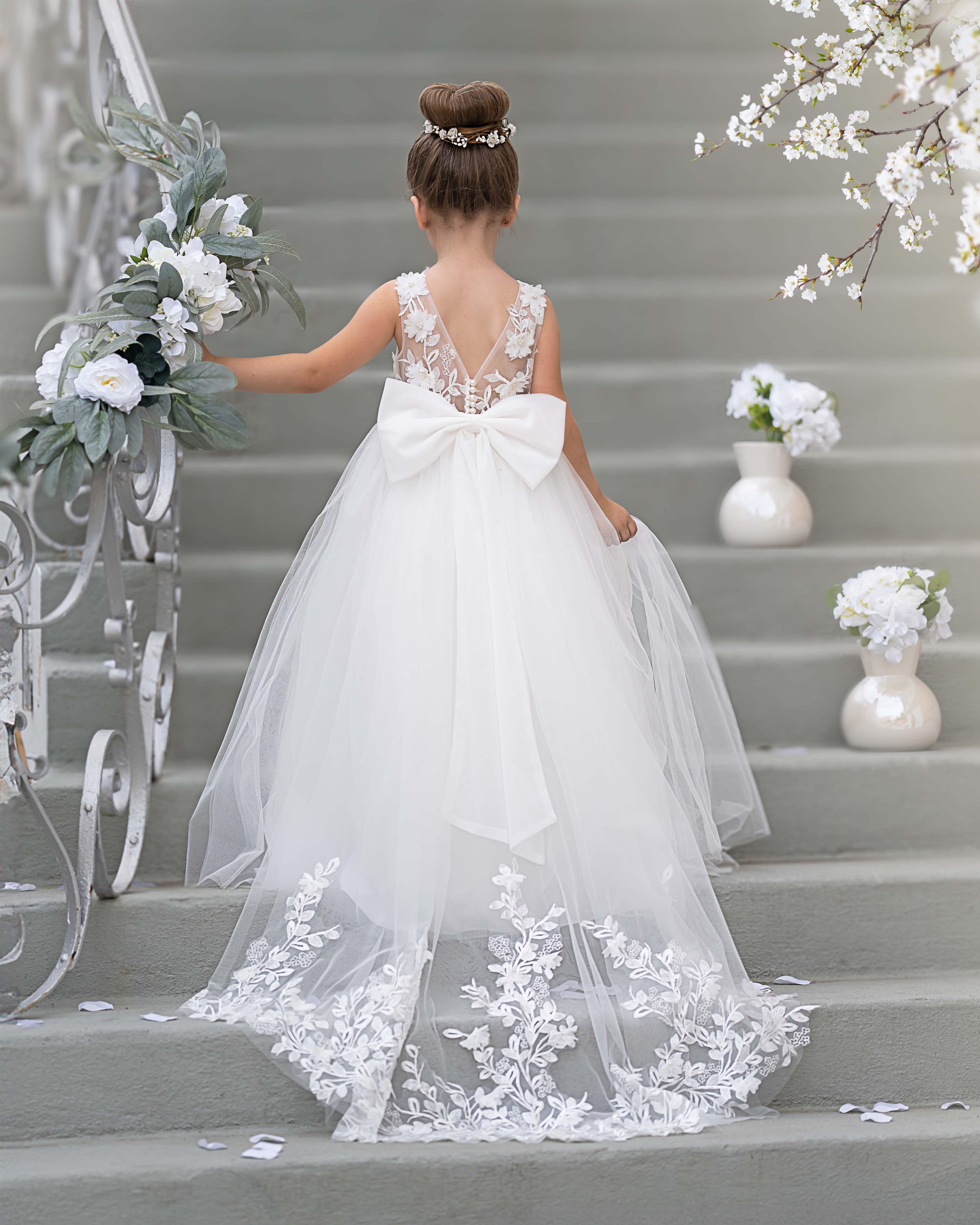 Dream Princess Sleeveless Detachable Train Flower Girl Dress