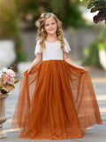 Lace Ankle-length Burnt Orange Boho Flower Girl Dress - photo 1