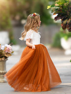 Lace Ankle-length Burnt Orange Boho Flower Girl Dress - photo 5