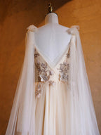 A-line Tulle Embroidery Deep-V Neck Floor-Length Prom Dresses by Anne of Brittany