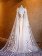 A-line Tulle Embroidery Deep-V Neck Floor-Length Prom Dresses by Anne of Brittany