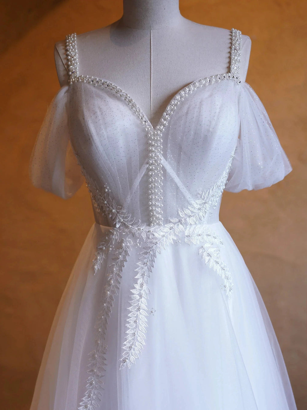 V-neck Pearl Embellished Floor Length Prom Dresses by Anne of Brittany