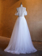 V-neck Pearl Embellished Floor Length Prom Dresses by Anne of Brittany