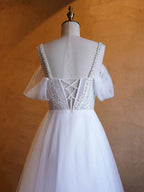 V-neck Pearl Embellished Floor Length Prom Dresses by Anne of Brittany