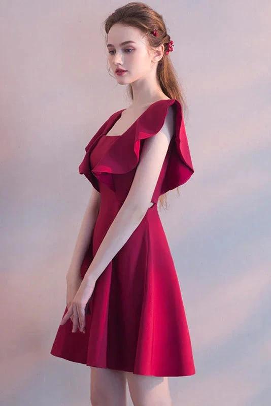 Elegant Square Neck Burgundy Sleeveless Short Homecoming Dresses by Ombreprom