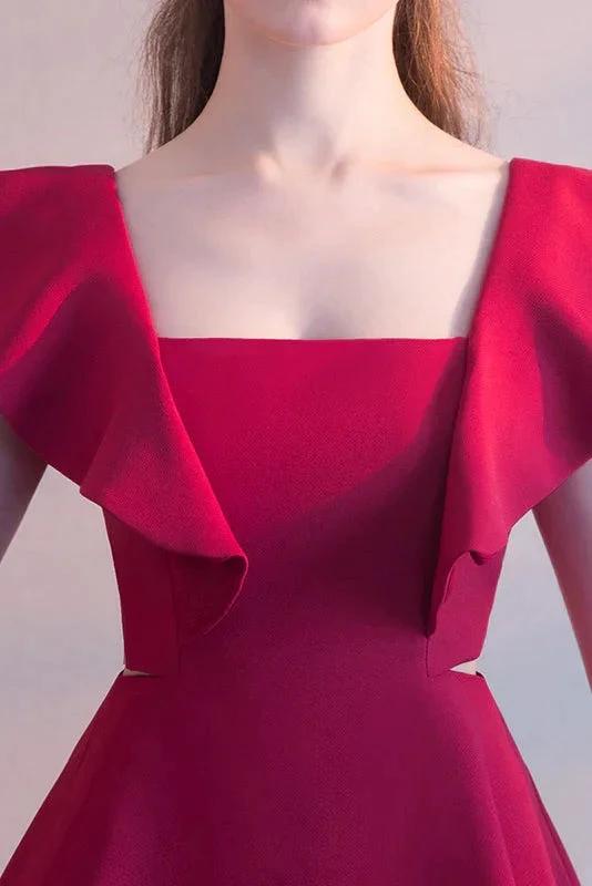 Elegant Square Neck Burgundy Sleeveless Short Homecoming Dresses by Ombreprom
