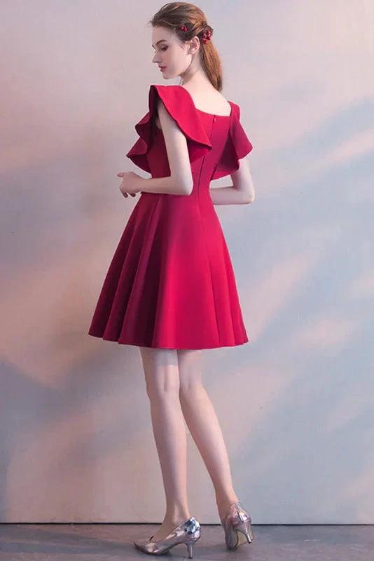 Elegant Square Neck Burgundy Sleeveless Short Homecoming Dresses by Ombreprom