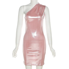 Sexy Dress Women One Shoulder Dress Solid Color Sleeveless Homecoming Dress Y1987 by simplepromdress