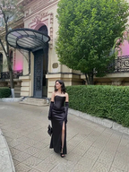 Charming Black Strapless Sheath Prom Dress With Split Black Evening Dress Y6385 by simplepromdress