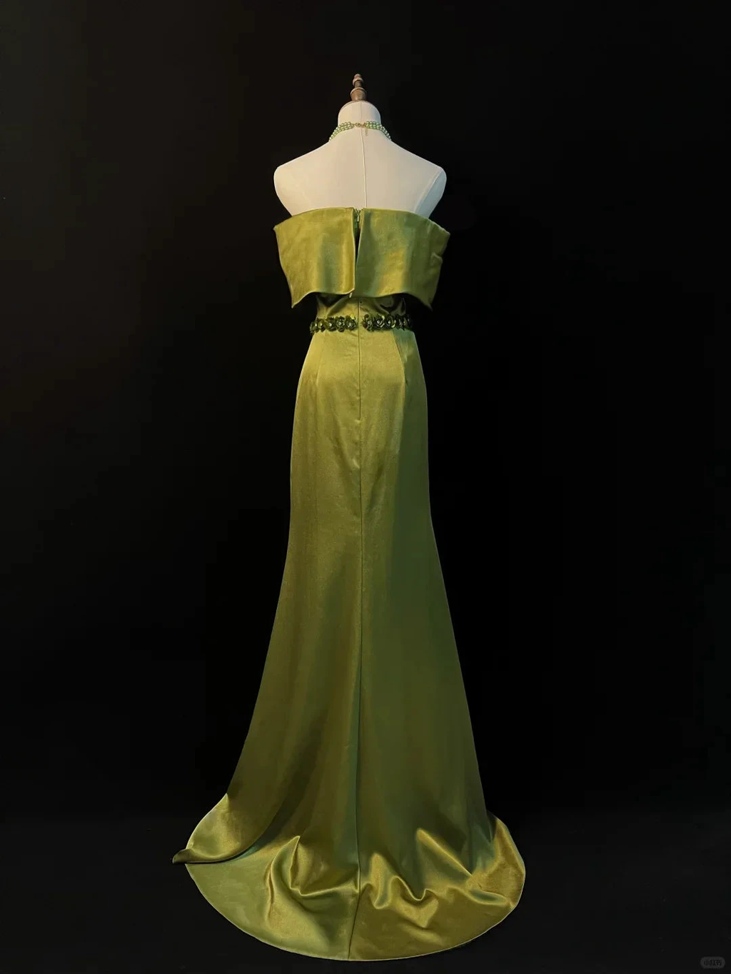 Classy Olive Green Satin Off The Shoulder Slit Prom Dress Slit Mermaid Evening Dress Y8650 by simplepromdress