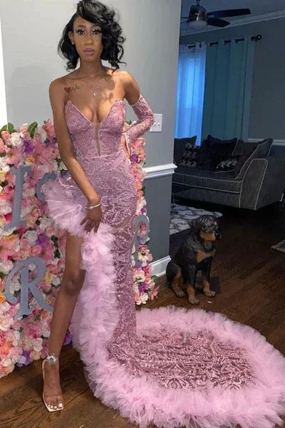 Sexy Dark Pink Tulle Prom Dresses|Sweetheart Deep Split Evening Dress Y1739 by simplepromdress