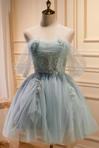 Dusty Sage Off-the-Shoulder Beaded Pleated Homecoming Dress Y2713