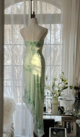 Elegant Green One Shoulder Chiffon Beaded Prom Dress Mermaid Evening Dress Y8559
