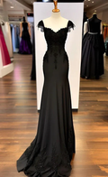 Charming Black Mermaid Straps Chiffon Appliques Evening Dress Prom Dress Y7823 by simplepromdress