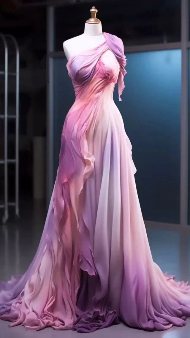 Retro One Shoulder Pink Ombre Chiffon Long Evening Dress Prom Dress Y8525 by simplepromdress