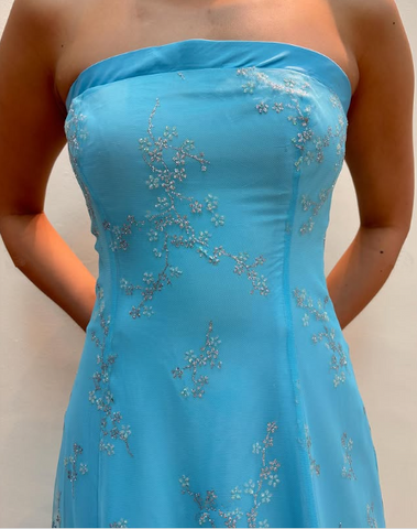 Shiny Strapless Sequins Evening Dress Blue A Line Prom Dress Y8140