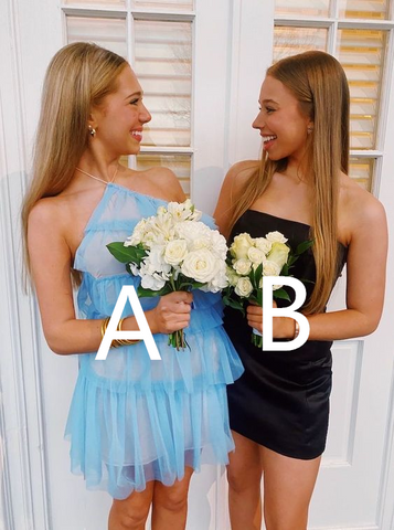 Cute Blue Tulle Short Homecoming Dress Black Dress Y2016