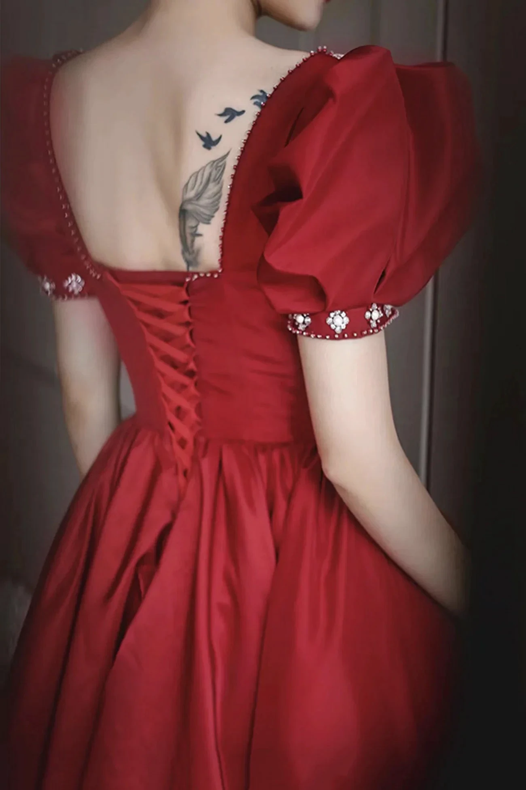Burgundy satin long prom dress A line evening dress Y1169 by simplepromdress