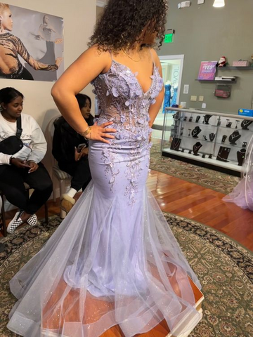 Vestido de noche morado con escote en V y corte sirena, encantador, vestido morado Y6621