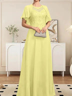 A-line Scoop Illusion Floor-Length Lace Chiffon Mother of the Bride Dress With Sequins by Dreamylily