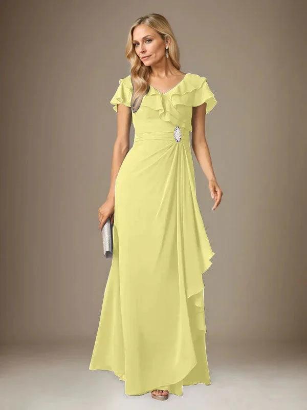 Stormy A-Line V-Neck Ruched Chiffon Dress by Dreamylily