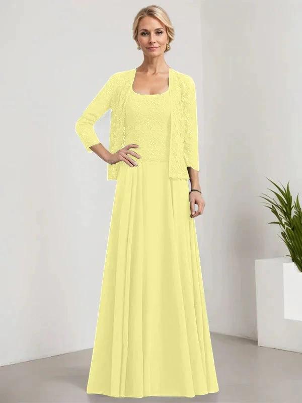 A-line Square Floor-Length Lace Chiffon Mother of the Bride Dress With Sequins by Dreamylily
