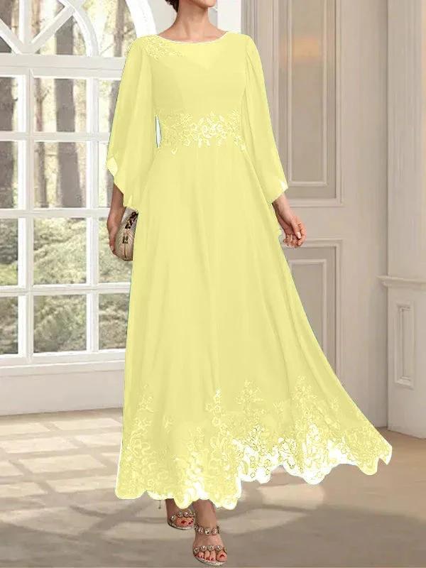 A-line Scoop Illusion Ankle-Length Lace Chiffon Mother of the Bride Dress With Sequins by Dreamylily