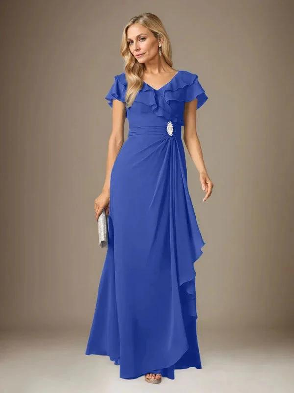 Stormy A-Line V-Neck Ruched Chiffon Dress by Dreamylily