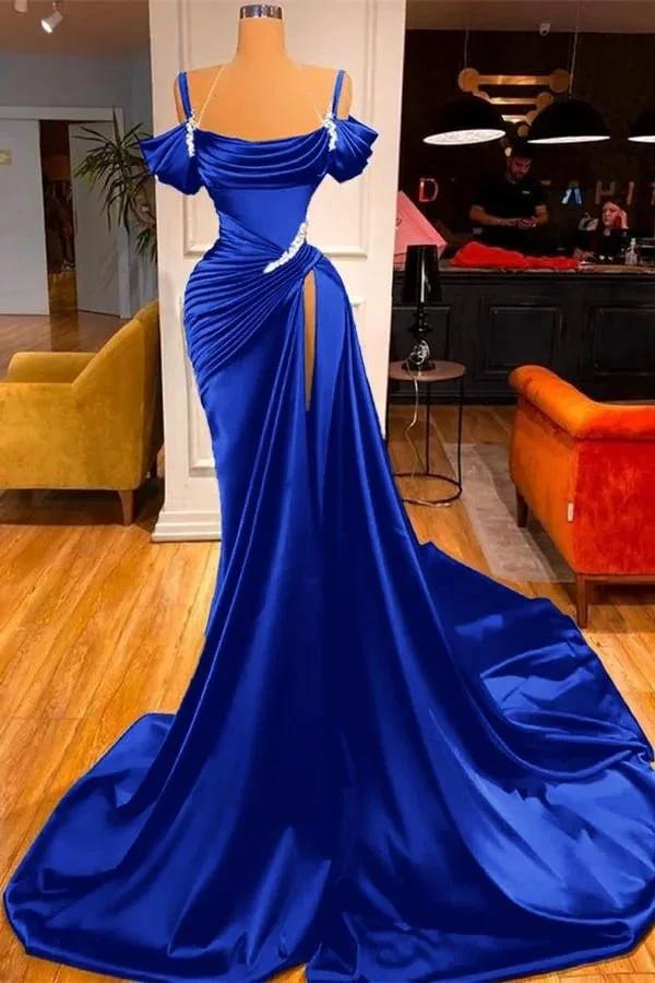 Dark Green Long Off-the-Shoulder Mermaid Prom Dress with Slit by BIZTUNNEL