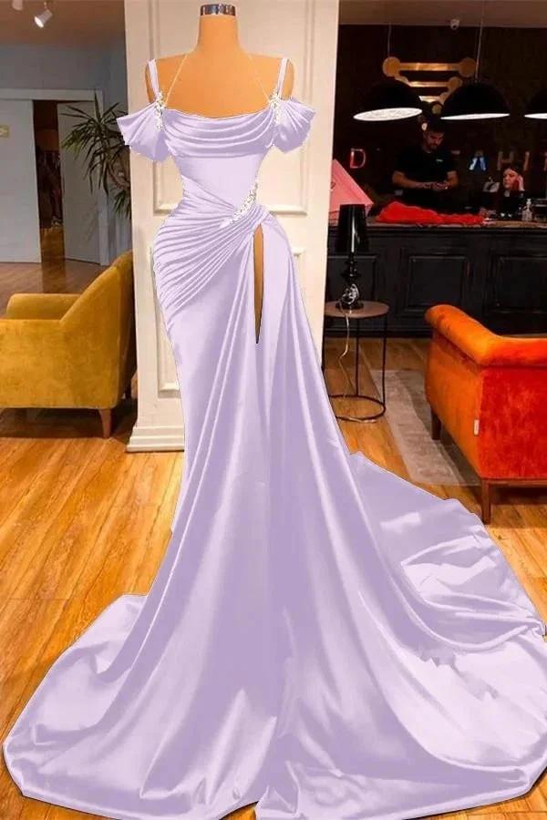 Dark Green Long Off-the-Shoulder Mermaid Prom Dress with Slit by BIZTUNNEL