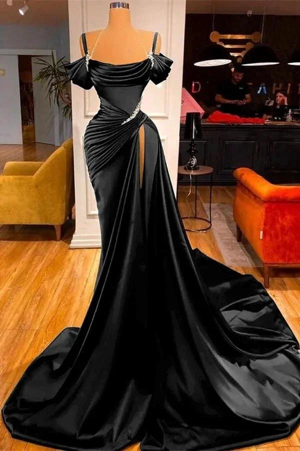 Dark Green Long Off-the-Shoulder Mermaid Prom Dress with Slit by BIZTUNNEL