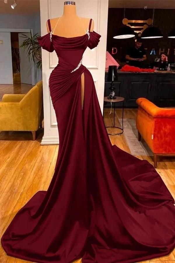 Dark Green Long Off-the-Shoulder Mermaid Prom Dress with Slit by BIZTUNNEL