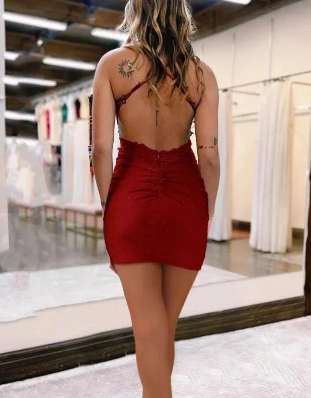 Dark Green Spaghetti Straps Cross Back Short Homecoming Dress by KissProm