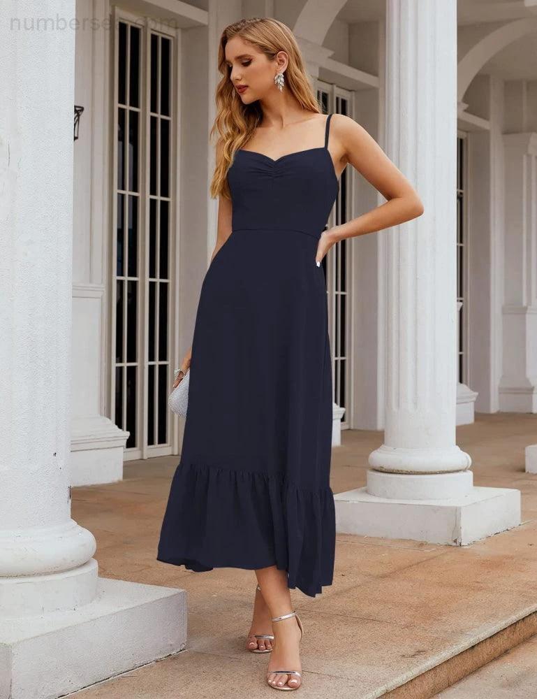 Numbersea Spaghetti Strap Chiffon Bridesmaid Dress Ankle Length Formal A Line Cocktail Party Homecoming Dress for Juniors SEA28028 by numbersea