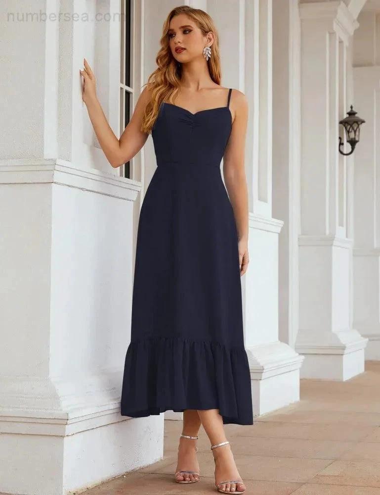 Numbersea Spaghetti Strap Chiffon Bridesmaid Dress Ankle Length Formal A Line Cocktail Party Homecoming Dress for Juniors SEA28028 by numbersea