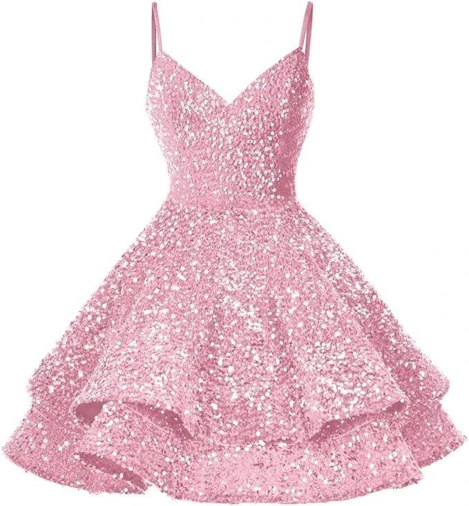 Sequin Homecoming Dresses for Teens Sparkly Short Prom Dresses SYH87 by vivymakudress