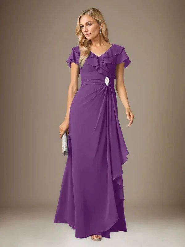 Stormy A-Line V-Neck Ruched Chiffon Dress by Dreamylily
