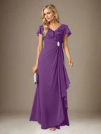 Stormy A-Line V-Neck Ruched Chiffon Dress by Dreamylily