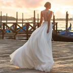 Deep V Neck Chiffon Beach Wedding Dress Elegant Illusion Back Lace Bridal Gowns White Evening Gowns Vestidos De Novia by payinti