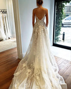 Deep V Neck Spaghetti Straps Beach Wedding Dress Bridal Gown WD556 by pgmdress