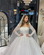 Deluxe Floor Length Long Sleeves A-Line Lace Wedding Dress with Ruffles by misshow.com