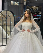 Deluxe Floor Length Long Sleeves A-Line Lace Wedding Dress with Ruffles by misshow.com